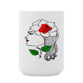 Woman's head with a rose in her hair - Large Mug 440 ml - white - Front