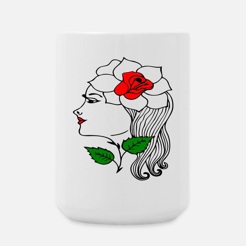 Frauenkopf mit Rose im Haar - Große Tasse 440 ml - Weiß