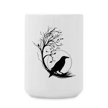 Rabe Vollmond Baum Silhouette - Mystische Nacht - Große Tasse 440 ml - Weiß - Vorne