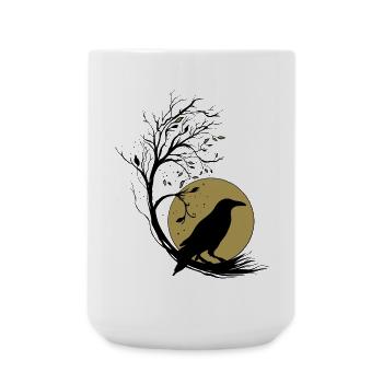 Rabe Vollmond Baum Magie Herbst Gothic Wicca - Große Tasse 440 ml - Weiß - Vorne