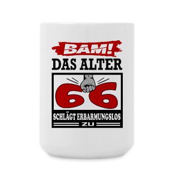 Geburtstag 66 Bam Boom Bombe Das Alter schlägt zu - Große Tasse 440 ml - Weiß - Vorne
