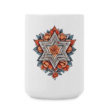 Jewish Star with Flowers - Large Mug 440 ml - white - Front