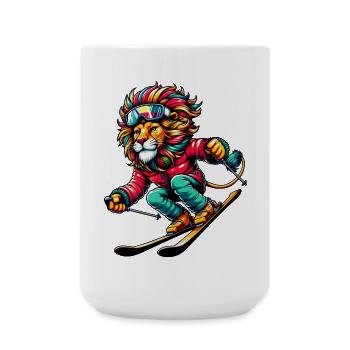 Skiing holiday Löwe on the slopes - Large Mug 440 ml - white - Front
