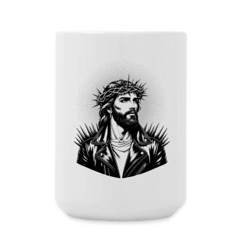Jesus Christus mit stylischer Frisur & Lederjacke - Große Tasse 440 ml - Weiß - Vorne
