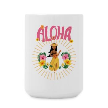Aloha - Hawai - Pazifik - Urlaub - Blumenmädchen - Große Tasse 440 ml - Weiß - Vorne