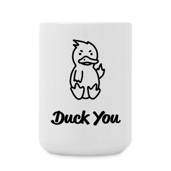 Duck You! | Ente mit Mittelfinger Schimpfwort - Große Tasse 440 ml - Weiß - Vorne