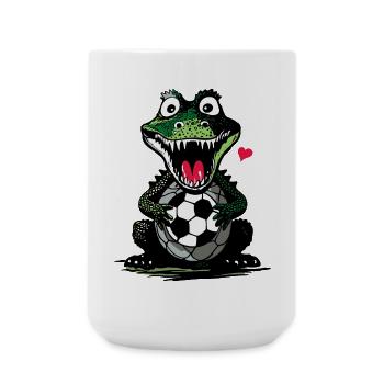 Crocodile with Soccer Ball – Funny Soccer Design - Large Mug 440 ml - white - Front
