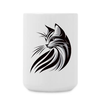 Katzen Silhouette Tribal Katze, Cat Tattoo - Große Tasse 440 ml - Weiß - Vorne