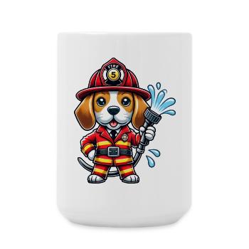 Beagle Feuerwehrmann Design - Große Tasse 440 ml - Weiß - Vorne