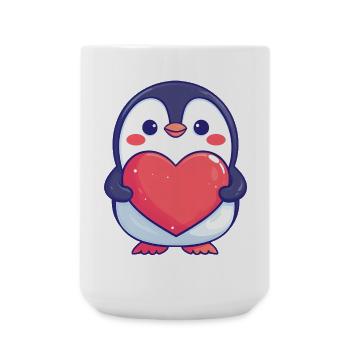 Penguin Holding a Red Heart - Adorable cartoon - Large Mug 440 ml - white - Front