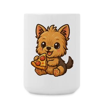 Süßer Yorkshire Terrier Pizza Cartoon - Große Tasse 440 ml - Weiß - Vorne