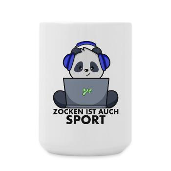 Nerd Shirt - Gamer Panda zocken ist auch Sport - Große Tasse 440 ml - Weiß - Vorne