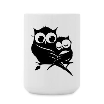 two owls on a branch - Large Mug 440 ml - white - Front
