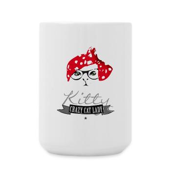 cat hipster kitty crazy cat lady red headscarf br - Large Mug 440 ml - white - Front