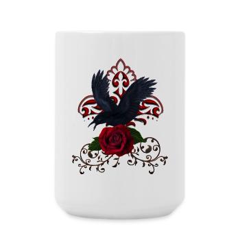 Wonderful raven with rose - Large Mug 440 ml - white - Front