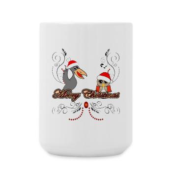 Merry Christmas funny owl with crow - Large Mug 440 ml - white - Front