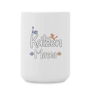 Katzen Mama Schriftzug mit Katzenmotiven - Große Tasse 440 ml - Weiß - Vorne
