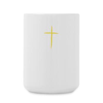 Cross of Faith: Acts 16:31 Quote Tee - Large Mug 440 ml - white - Front