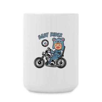 Bébé cavalier sur une moto dans le style dessin animé - Grande tasse 440 ml - blanc - Devant