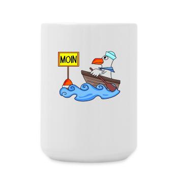 Moin Seemann Möwe Seemöwe Boot - Große Tasse 440 ml - Weiß - Vorne