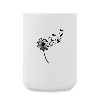 Schwarze Pusteblume Schmetterlinge Natur Vögel - Große Tasse 440 ml - Weiß - Vorne
