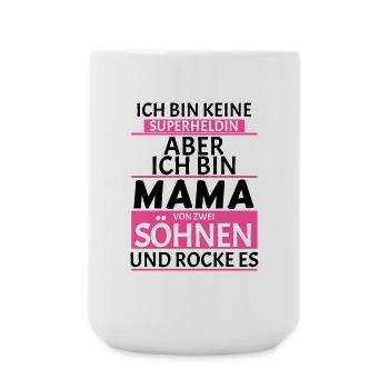 Superheldin Mama Zwei Söhne Spruch Geschenk - Große Tasse 440 ml - Weiß - Vorne