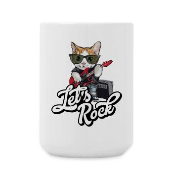 Let's Rock Guitar Rock and Roll Humor Cat - Large Mug 440 ml - white - Front