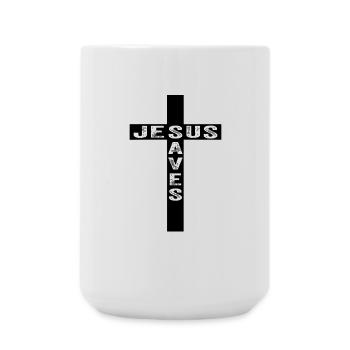 Jesus Saves Kreuz Christlich Glaube Bibel Religion - Große Tasse 440 ml - Weiß - Vorne