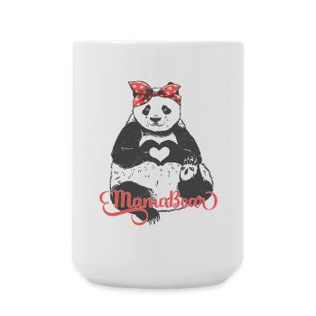 "MamaBear" Panda mit rotem Bandana und Händeherz - Große Tasse 440 ml - Weiß - Vorne