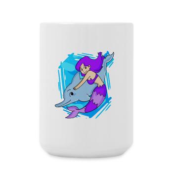Mermaid with dolphin - Large Mug 440 ml - white - Front