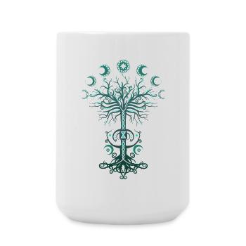 Ygdrassil Moon Phase Lebensbaum Occult Pagan - Große Tasse 440 ml - Weiß - Vorne
