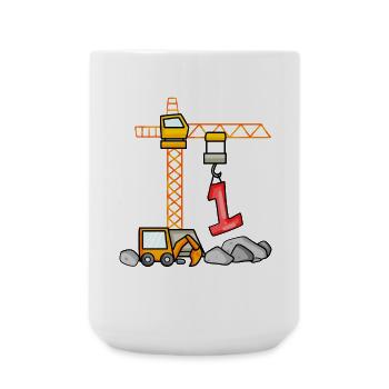 Kinder Geburtstagsshirt Bagger 1 Junge Baustelle 1 - Große Tasse 440 ml - Weiß - Vorne