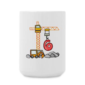 Kinder Geburtstagsshirt Bagger 6 Junge Baustelle 6 - Große Tasse 440 ml - Weiß - Vorne