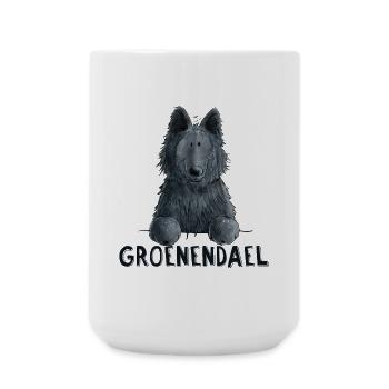 Happy Groenendael I Hund Kopf I Comic - Große Tasse 440 ml - Weiß - Vorne