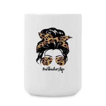 Nœud à cheveux à imprimé léopard et lunettes de soleil - Grande tasse 440 ml - blanc - Devant