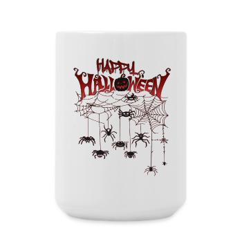 Happy Halloween Spinnen - Kürbis, Halloween Party - Große Tasse 440 ml - Weiß - Vorne