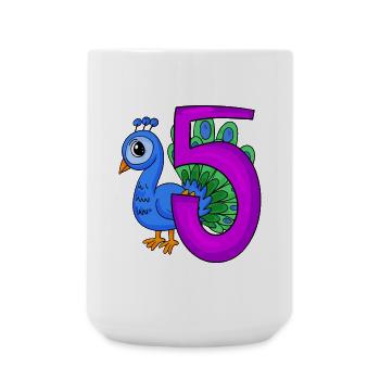 5 ans - 5ème anniversaire - Motif oiseau paon - Grande tasse 440 ml - blanc - Devant
