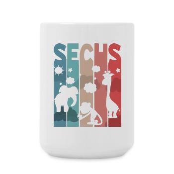 6. Geburtstag Kinder Zoo Tiere Dschungel Safari - Große Tasse 440 ml - Weiß - Vorne