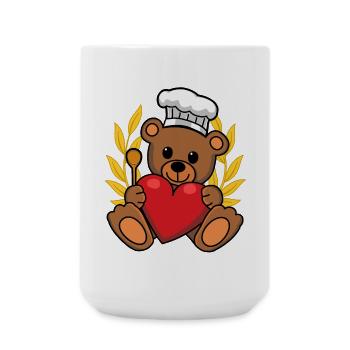 Teddy Bear Laurel Wreath Chef Kitchen Gourmet Cook - Large Mug 440 ml - white - Front