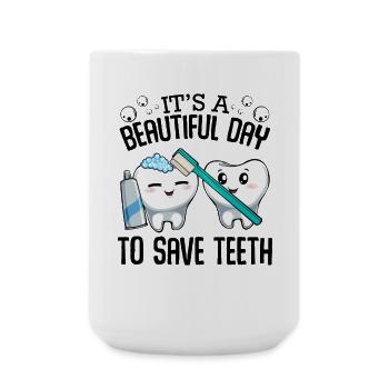 Duo de soins dentaires : Se brosser les dents - Grande tasse 440 ml - blanc - Devant