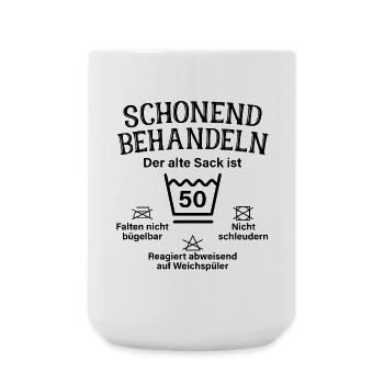 Schonend Behandeln Sack Geschenk 50. Geburtstag - Große Tasse 440 ml - Weiß - Vorne