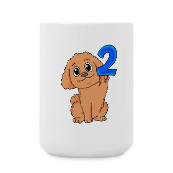 2 ans - 2 anniversaires - motif caniche chien - Grande tasse 440 ml - blanc - Devant