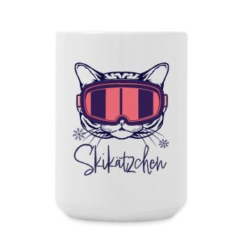 Katze Skifahren Skikätzchen Apres ski Wintersport - Große Tasse 440 ml - Weiß - Vorne