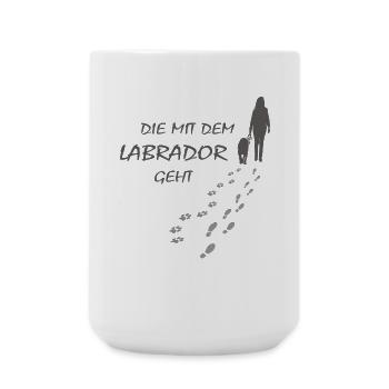 Die mit dem Labrador geht, Hundepfoten Labbi Gassi - Große Tasse 440 ml - Weiß - Vorne
