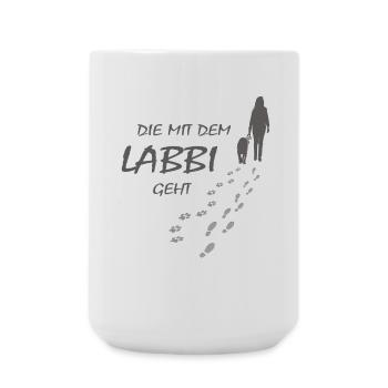 Die mit dem Labbi geht, Hundepfoten Labrador Gassi - Große Tasse 440 ml - Weiß - Vorne