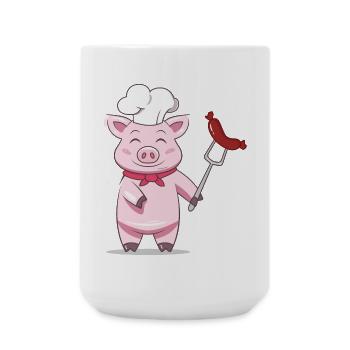 Pig Grill Master with Sausage – Funny Design - Large Mug 440 ml - white - Front