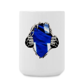 Finnland - Finnische Flagge unterm Shirt - Große Tasse 440 ml - Weiß - Vorne