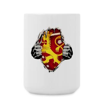 Finnland Löwe unterm Shirt - Große Tasse 440 ml - Weiß - Vorne