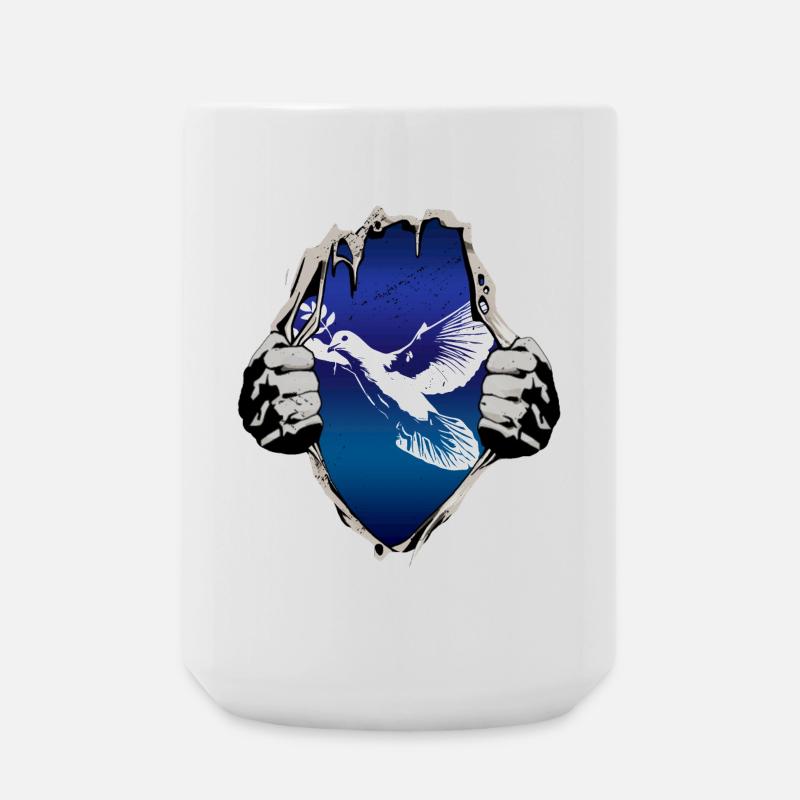 Friedenstaube unterm Shirt - Große Tasse 440 ml - Weiß