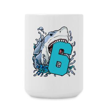 6. Geburtstag 6 Hai - Große Tasse 440 ml - Weiß - Vorne